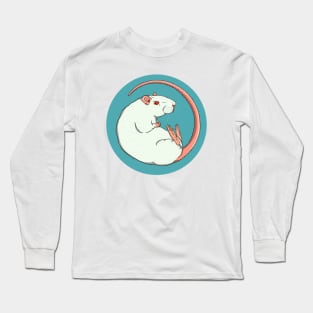 Pink Eyed White Fancy Rat Illustration Long Sleeve T-Shirt
